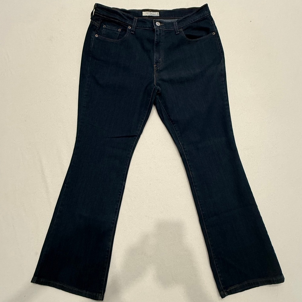Levis 515 Bootcut Jeans Womens 14 Short Dark Wash Blue Denim Stretch Flare Leg